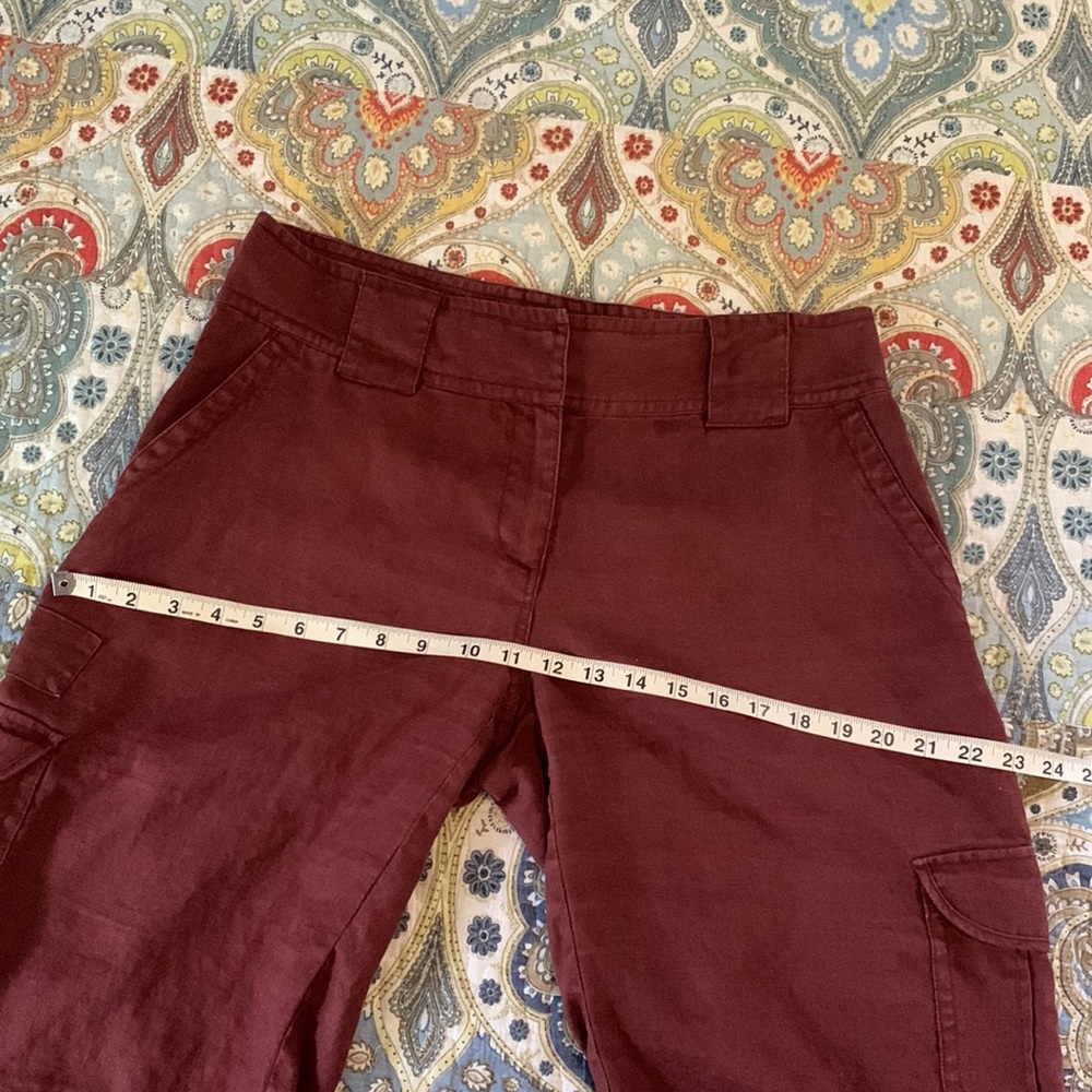 CAbi maroon 100% Linen cargo wide leg Bermuda shorts #575 size 8 - Picture 7 of 11